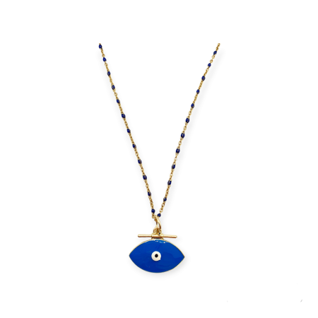 necklace steel goldblue chain and blue eye